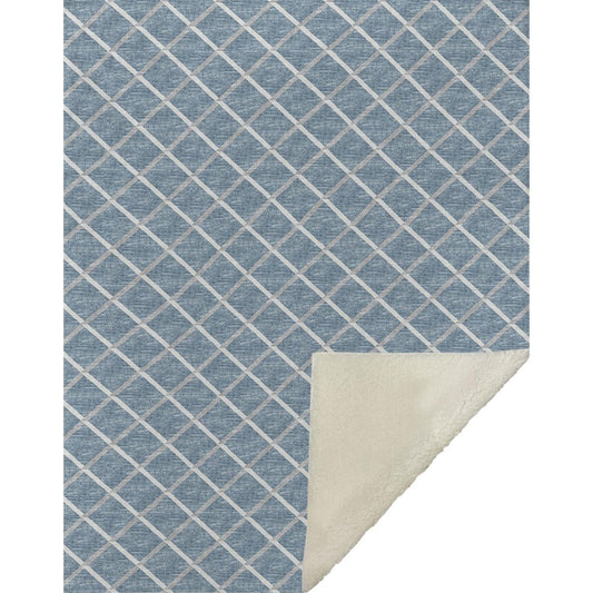 50" X 70" Sky Blue And Ivory Microfiber Geometric Plush Throw Blanket