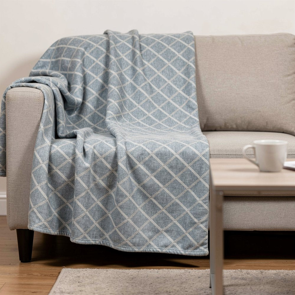 50" X 70" Sky Blue And Ivory Geometric Microfiber Plush Throw Blanket
