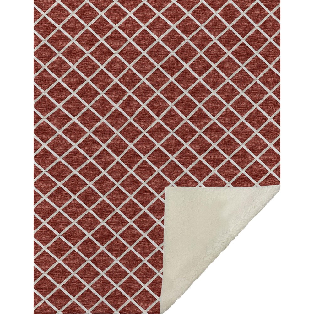 50" X 70" Red And Ivory Microfiber Geometric Plush Throw Blanket