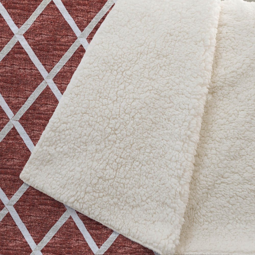 50" X 70" Red And Ivory Geometric Microfiber Plush Throw Blanket