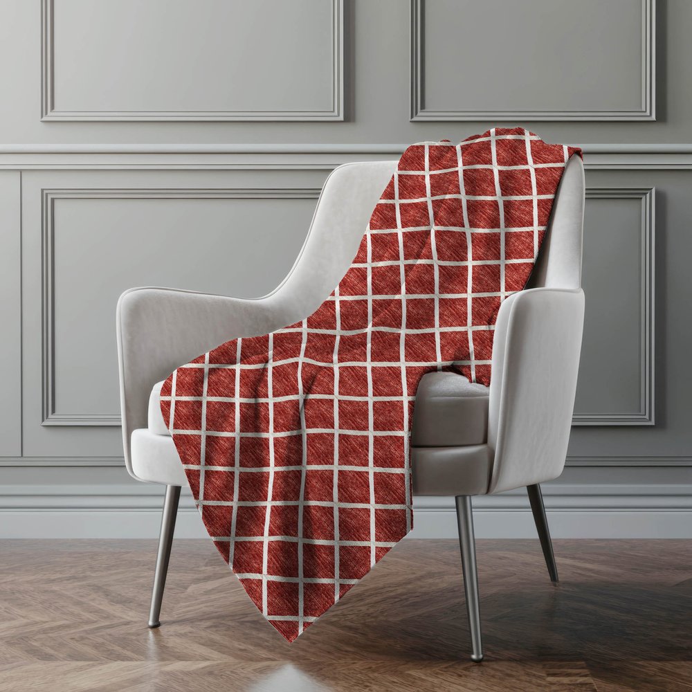 50" X 70" Red And Ivory Microfiber Geometric Plush Throw Blanket