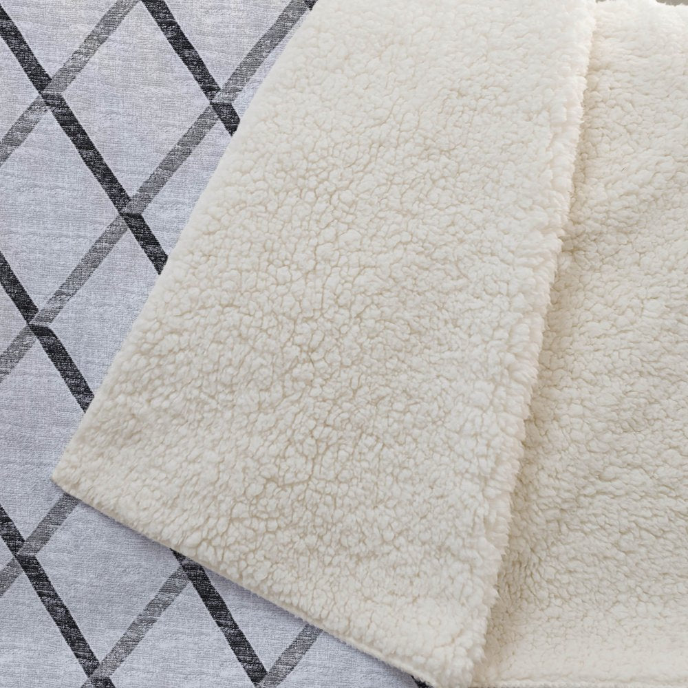 50" X 70" Gray And Ivory Geometric Polyester Woven Plush Throw Blanket