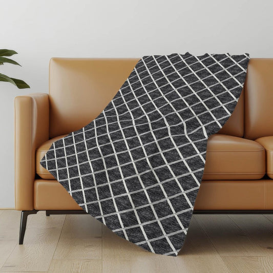 50" X 70" Black And Ivory Microfiber Geometric Plush Throw Blanket