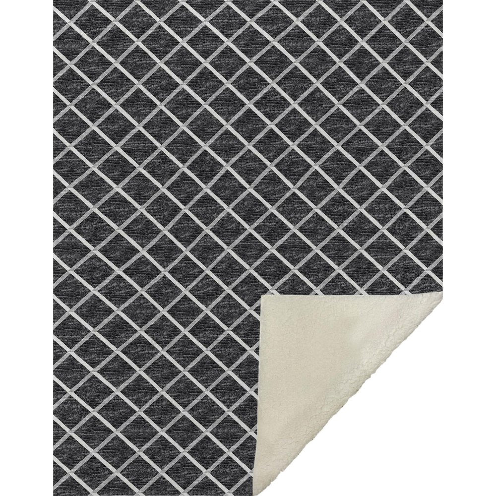50" X 70" Black And Ivory Microfiber Geometric Plush Throw Blanket