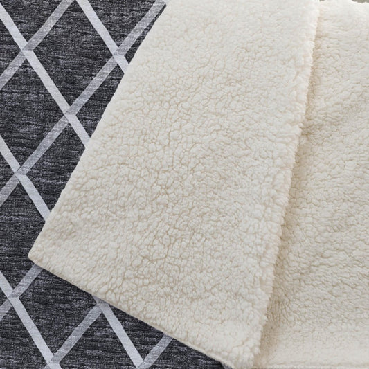50" X 70" Black And Ivory Microfiber Geometric Plush Throw Blanket