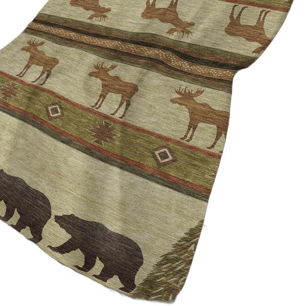 50" X 70" Brown Green And Rust Animal Print Polyester Woven Plush Throw Blanket