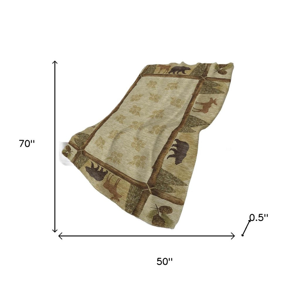 50" X 70" Khaki Green And Beige Animal Print Polyester Woven Plush Throw Blanket