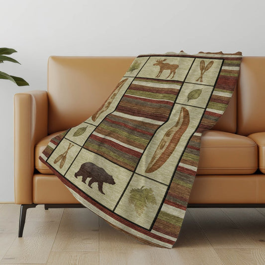 50" X 70" Beige Rust And Green Animal Print Polyester Woven Plush Throw Blanket