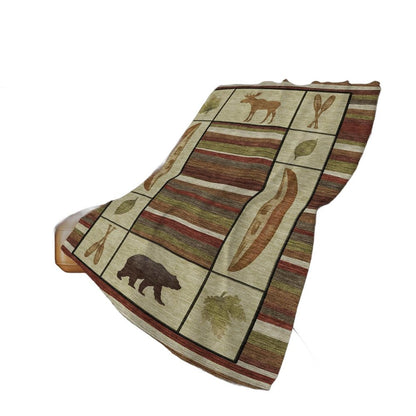 50" X 70" Beige Rust And Green Animal Print Polyester Woven Plush Throw Blanket