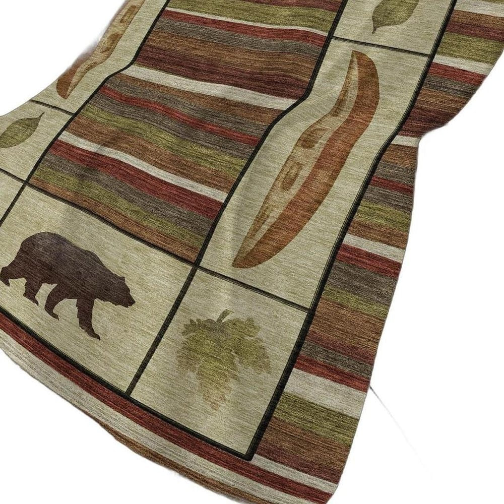 50" X 70" Beige Rust And Green Animal Print Polyester Woven Plush Throw Blanket