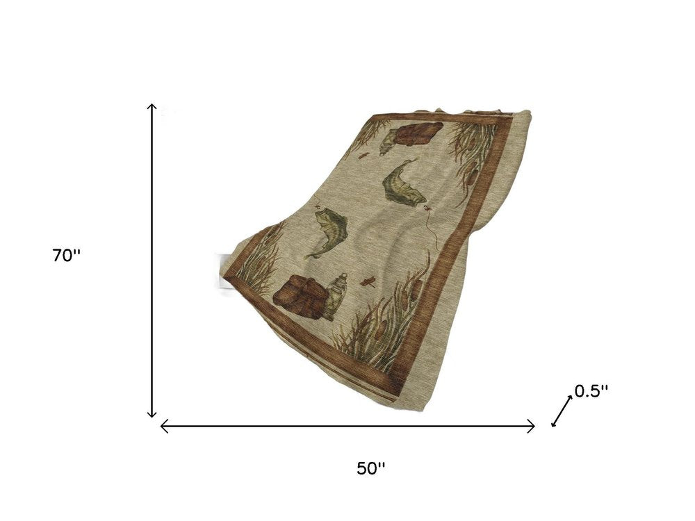 50" X 70" Khaki Beige And Green Animal Print Polyester Woven Plush Throw Blanket