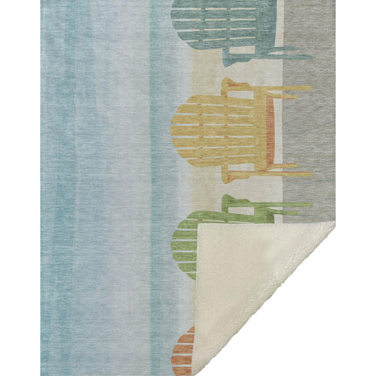 50" X 70" Blue Yellow And Green Microfiber Striped Plush Throw Blanket