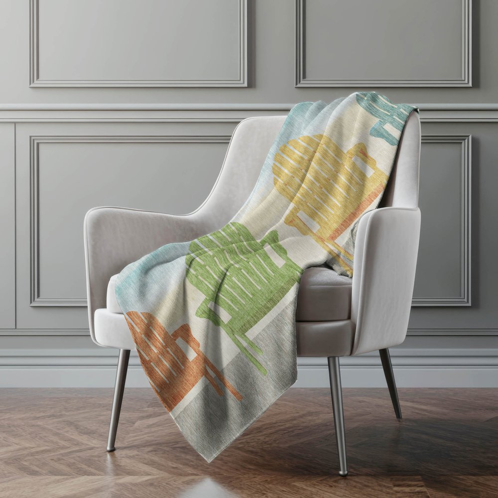 50" X 70" Blue Yellow And Green Striped Microfiber Plush Throw Blanket