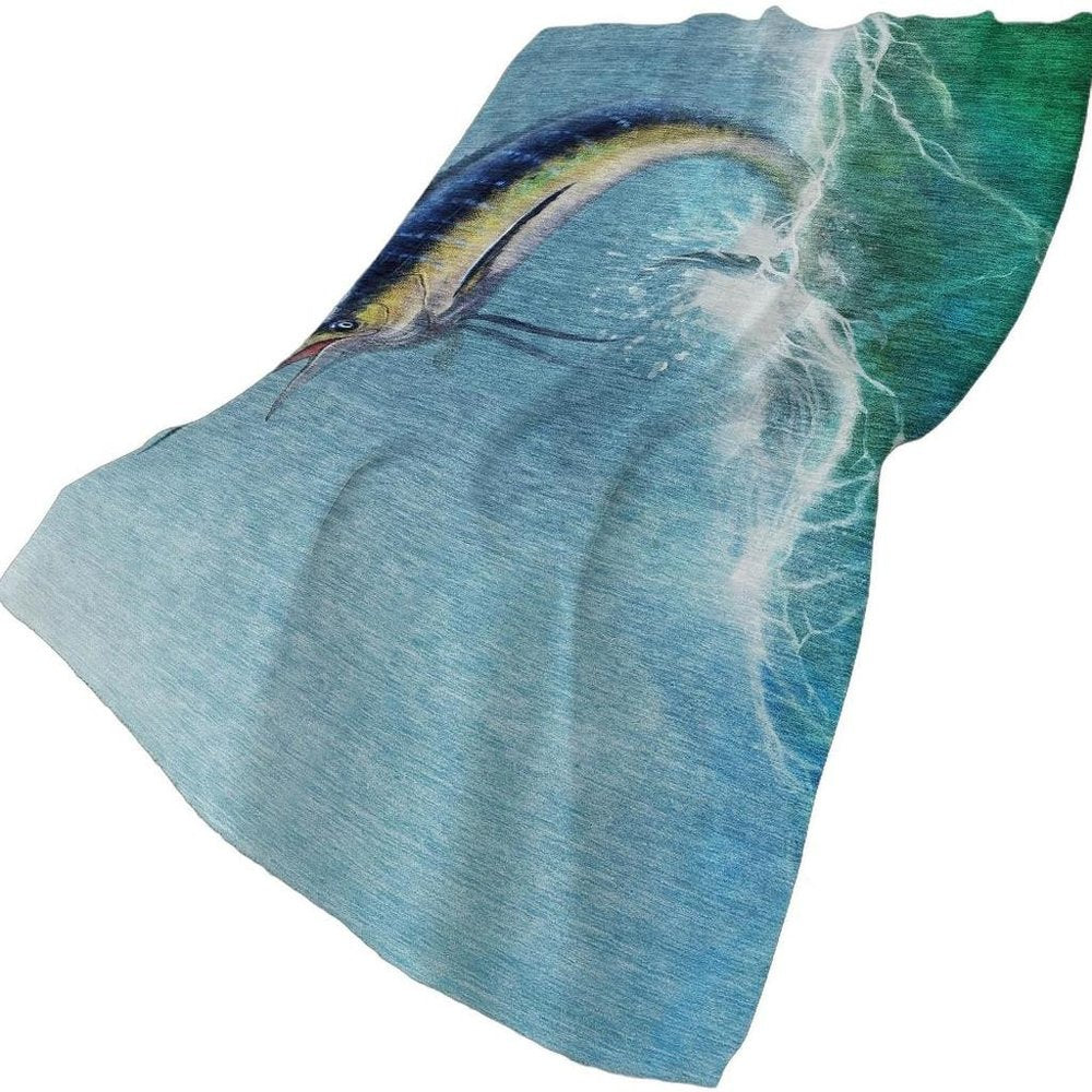 50" X 70" Blue Emerald And Ivory Animal Print Polyester Woven Plush Throw Blanket