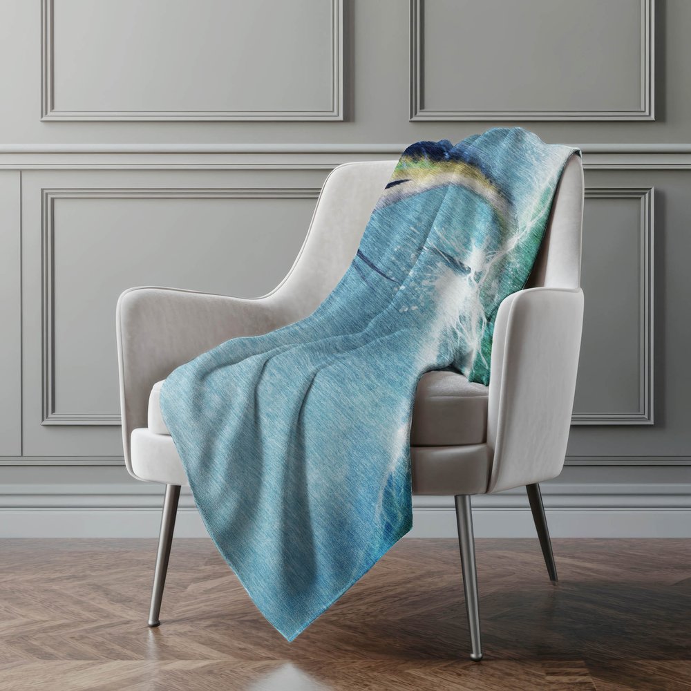 50" X 70" Blue Emerald And Ivory Animal Print Polyester Woven Plush Throw Blanket