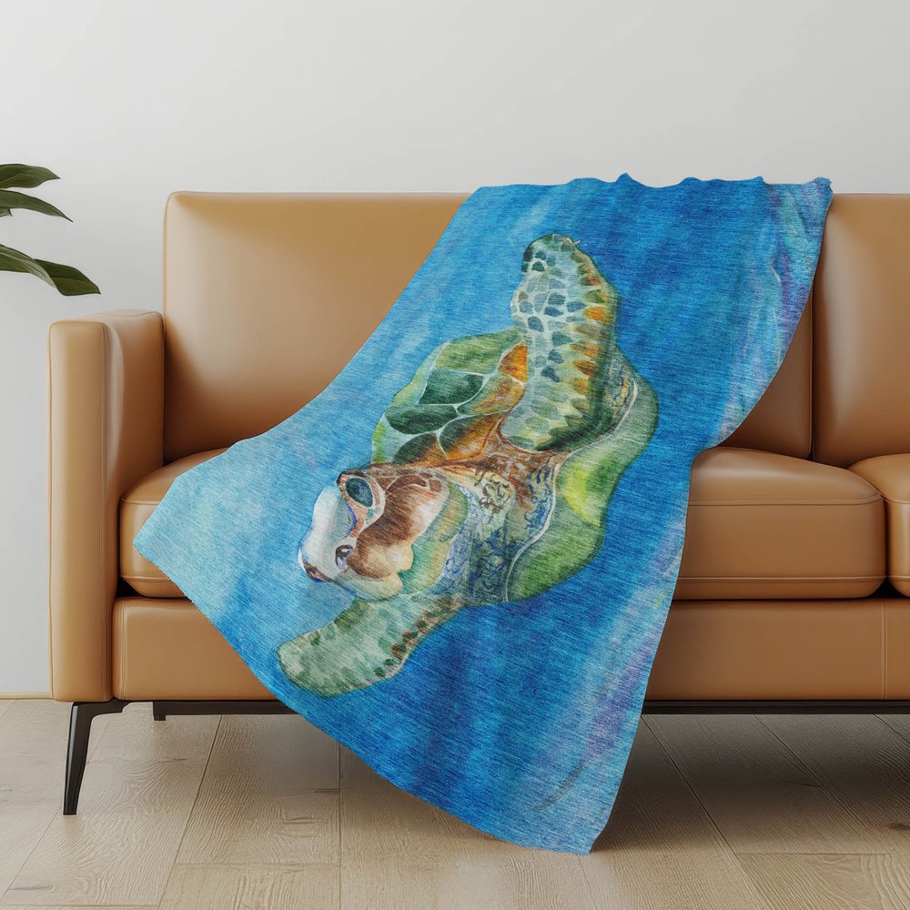 50" X 70" Blue Emerald And Brown Animal Print Polyester Woven Plush Throw Blanket