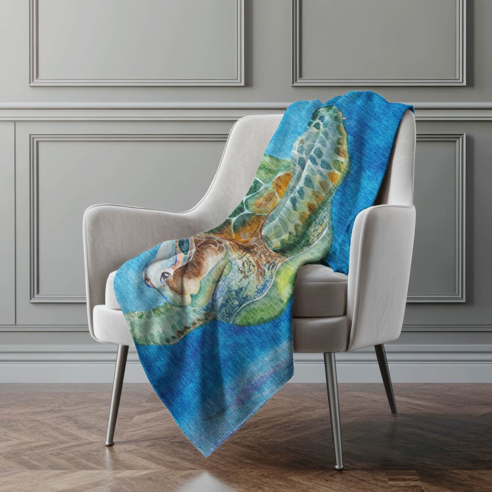 50" X 70" Blue Emerald And Brown Animal Print Polyester Woven Plush Throw Blanket