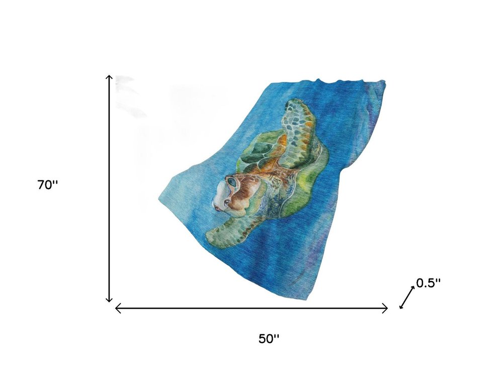 50" X 70" Blue Emerald And Brown Animal Print Polyester Woven Plush Throw Blanket