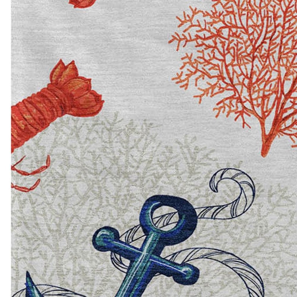 50" X 70" Ivory Red and Blue Microfiber Coastal Nautical Plush Throw Blanket