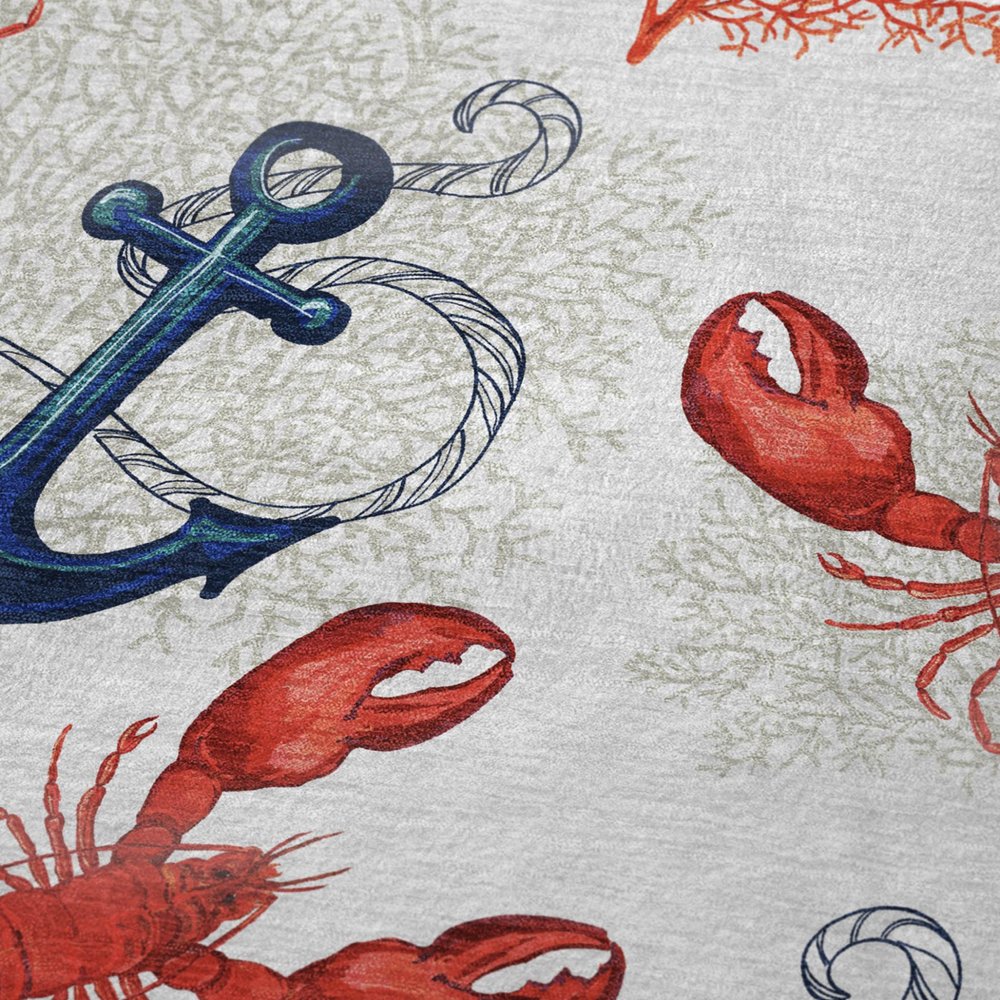 50" X 70" Ivory Red and Blue Microfiber Coastal Nautical Plush Throw Blanket