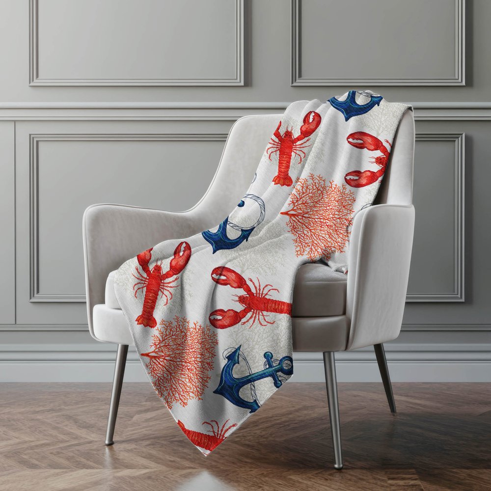 50" X 70" Ivory Red And Blue Animal Print Microfiber Plush Throw Blanket