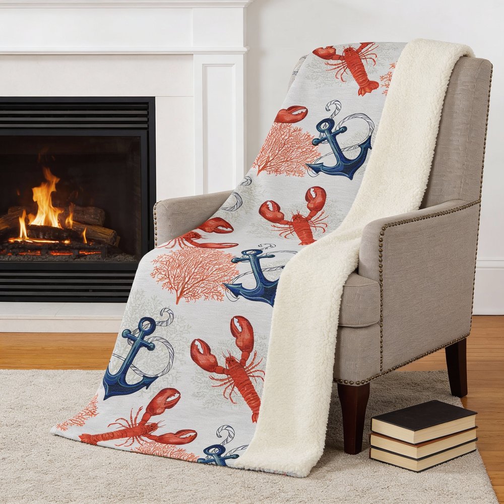 50" X 70" Ivory Red And Blue Animal Print Microfiber Plush Throw Blanket