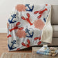50" X 70" Ivory Red and Blue Microfiber Coastal Nautical Plush Throw Blanket