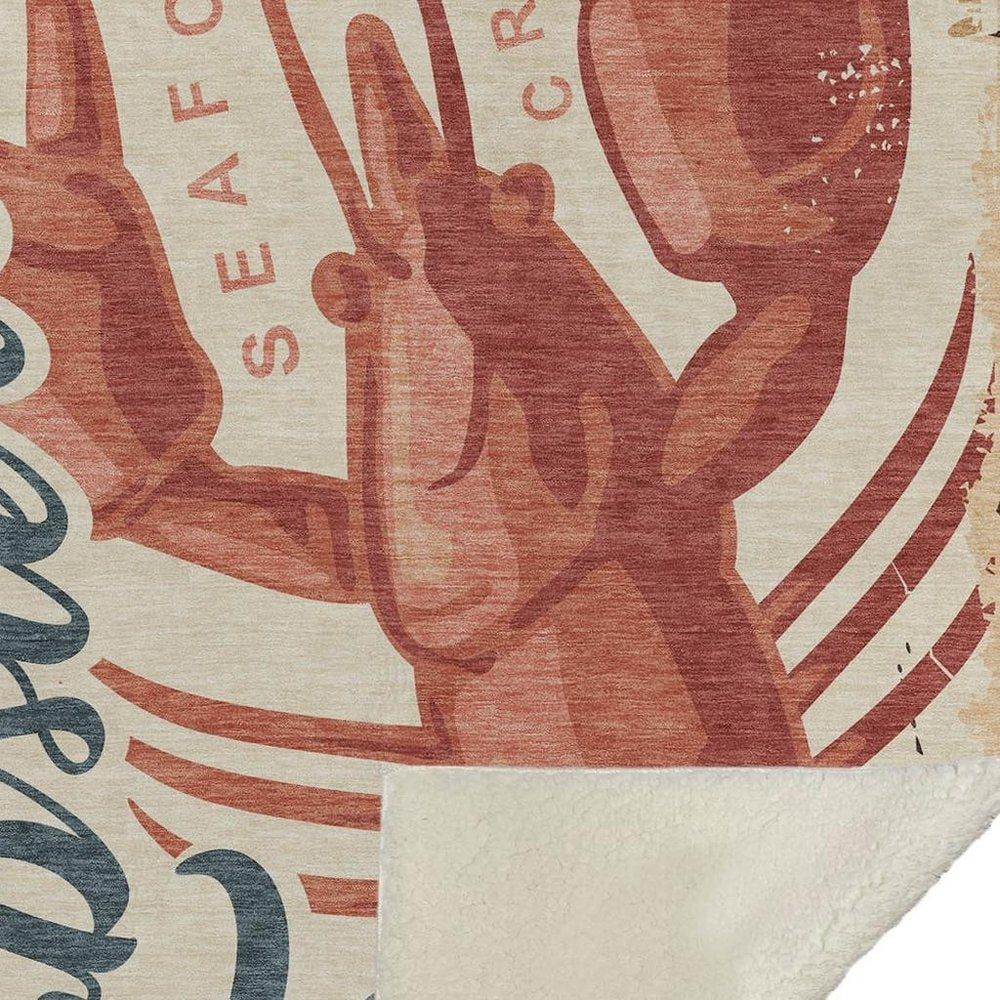 50" X 70" Beige Red And Blue Animal Print Polyester Woven Plush Throw Blanket