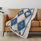 50" X 70" Ivory And Blue Geometric Polyester Woven Plush Throw Blanket