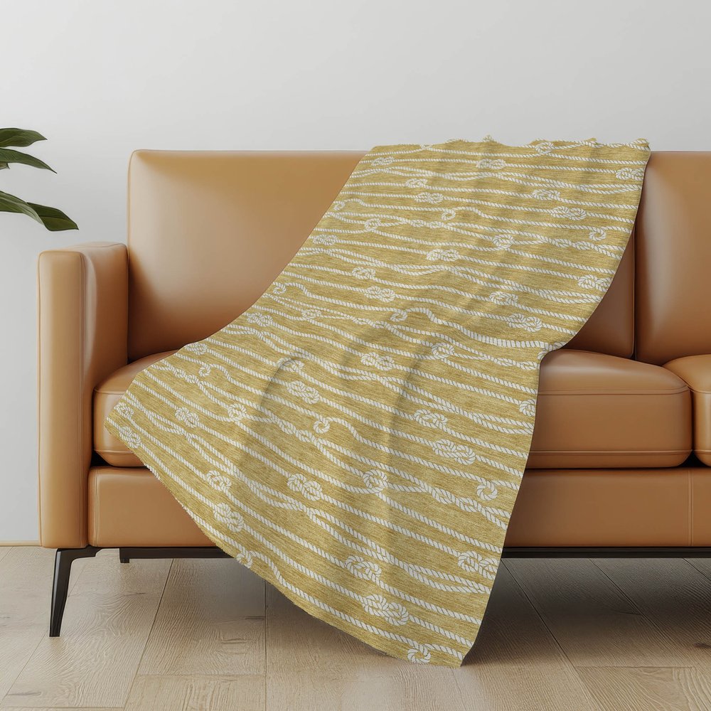 50" X 70" Gold And Ivory Striped Polyester Woven Plush Throw Blanket