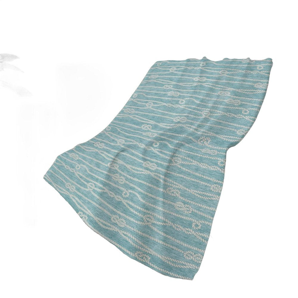 50" X 70" Teal And Ivory Striped Polyester Woven Plush Throw Blanket