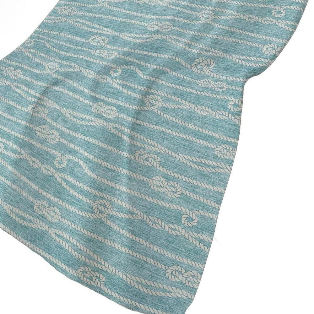 50" X 70" Teal And Ivory Striped Polyester Woven Plush Throw Blanket