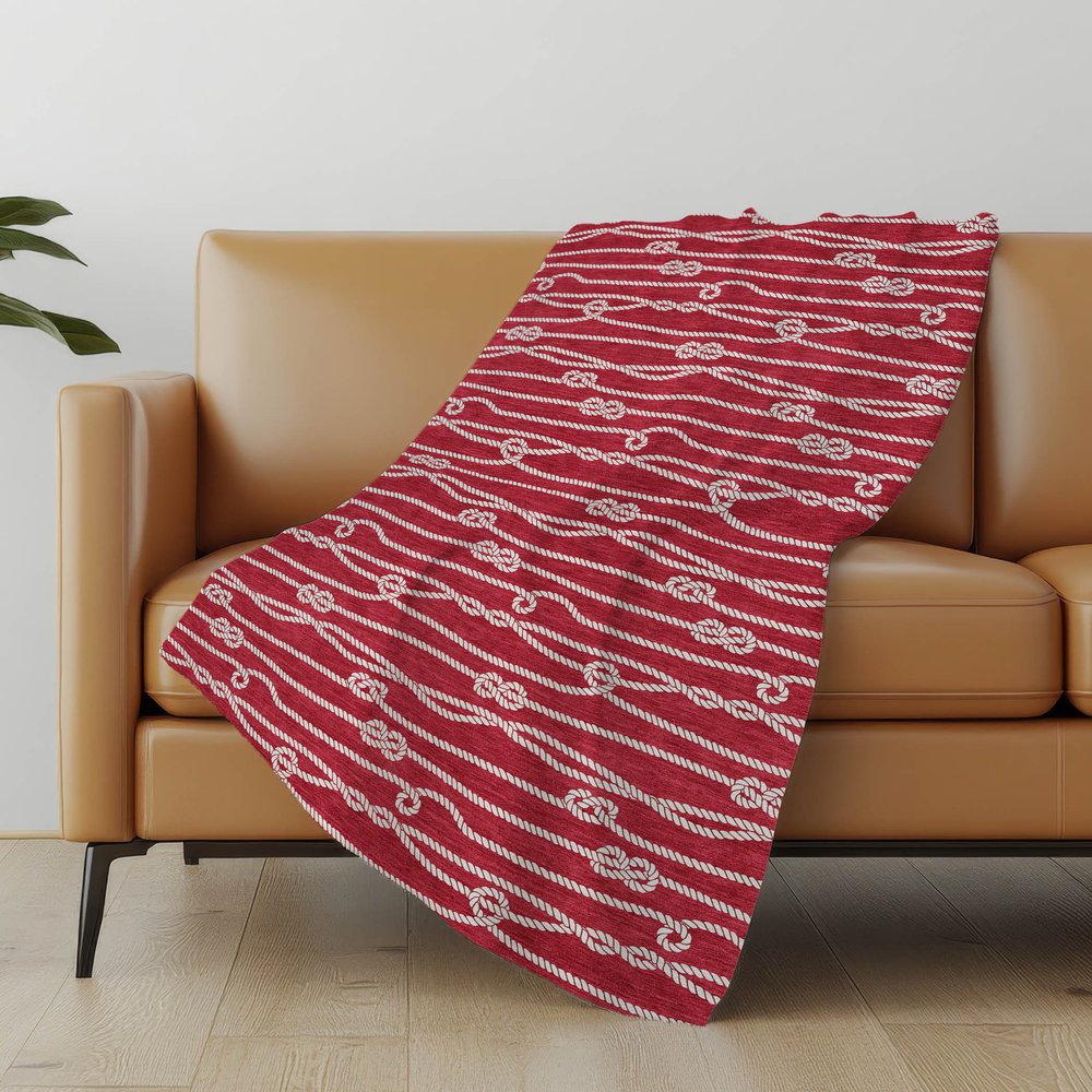 50" X 70" Red And Ivory Striped Microfiber Plush Throw Blanket