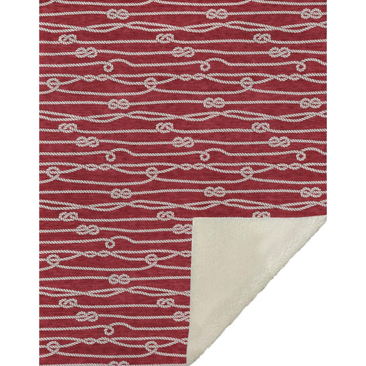 50" X 70" Red And Ivory Microfiber Striped Plush Throw Blanket