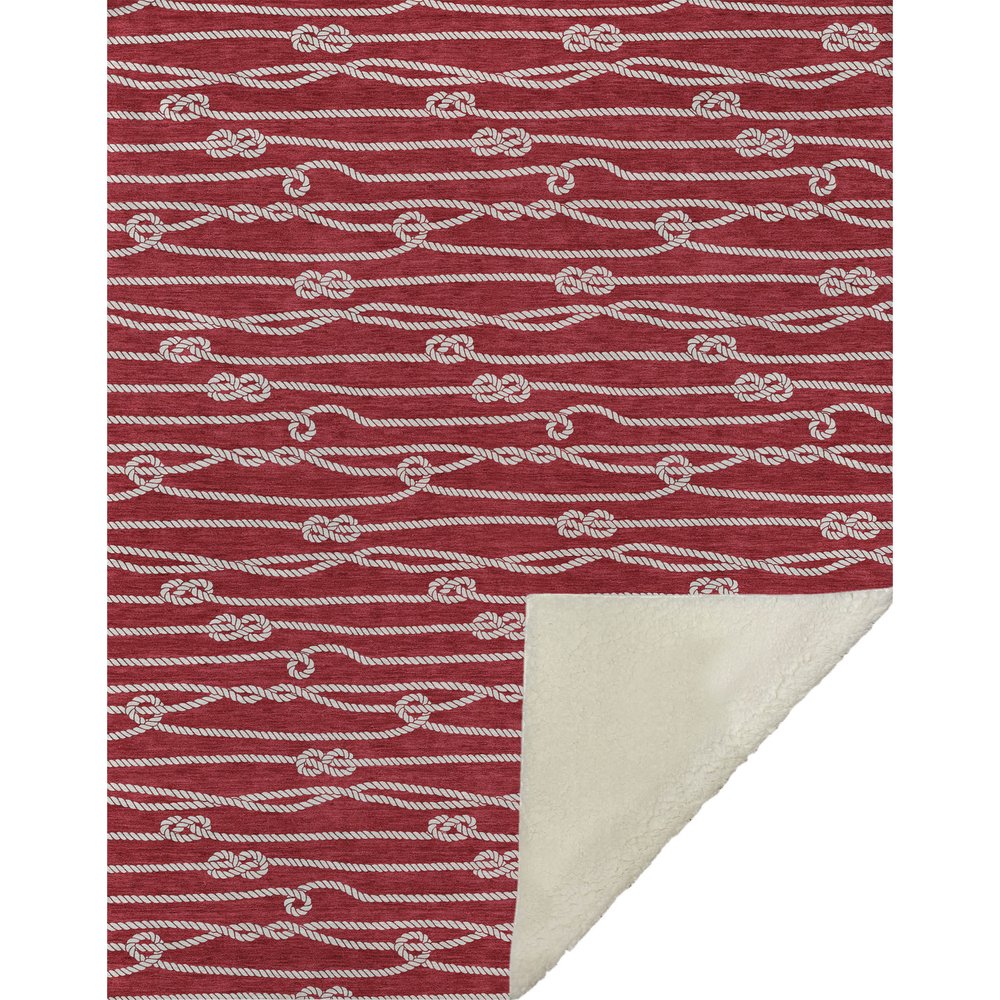 50" X 70" Red And Ivory Striped Microfiber Plush Throw Blanket