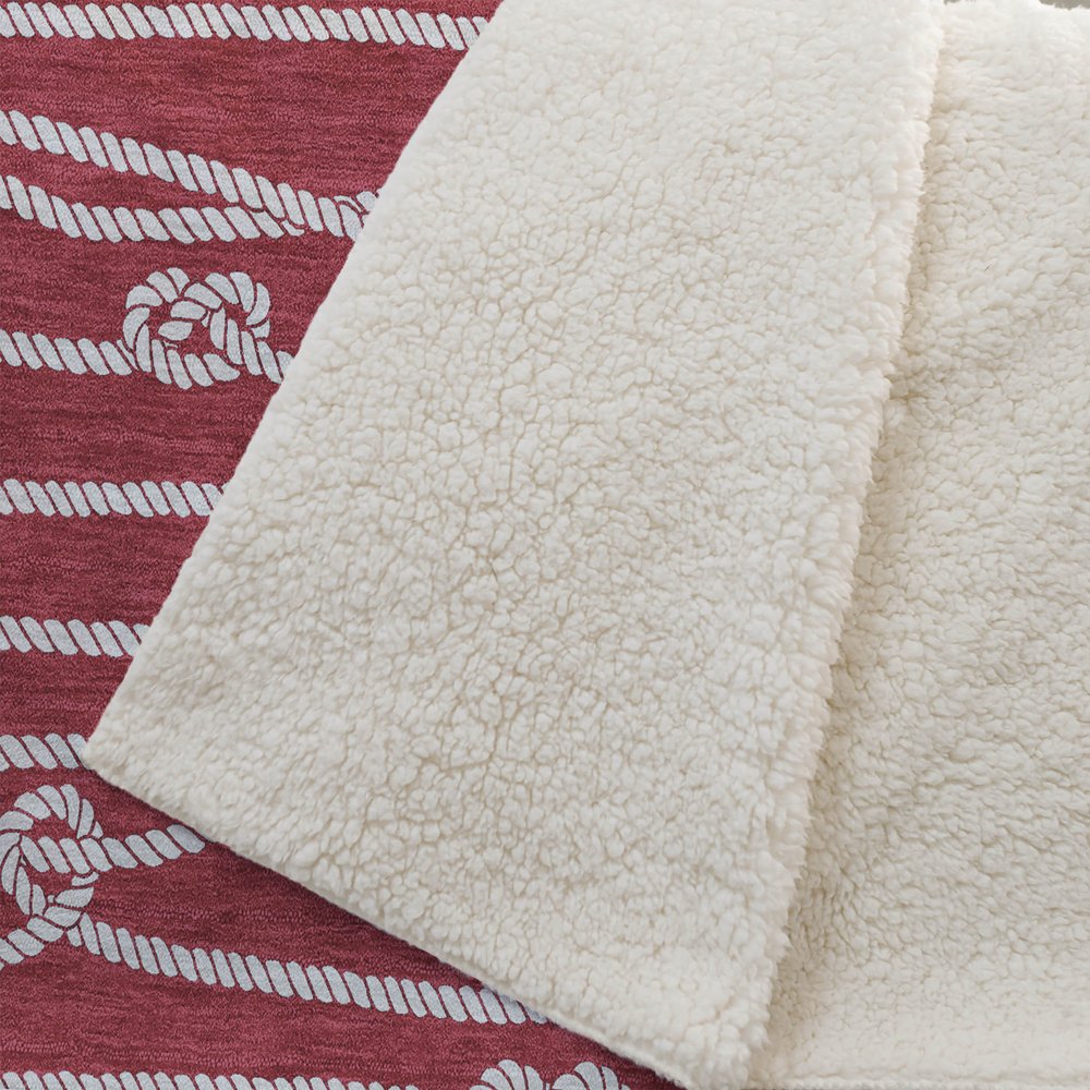 50" X 70" Red And Ivory Microfiber Striped Plush Throw Blanket