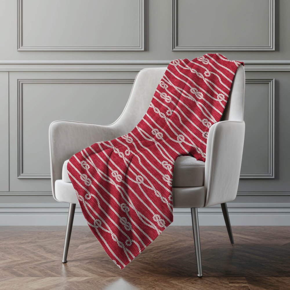 50" X 70" Red And Ivory Microfiber Striped Plush Throw Blanket