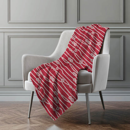 50" X 70" Red And Ivory Striped Polyester Woven Plush Throw Blanket
