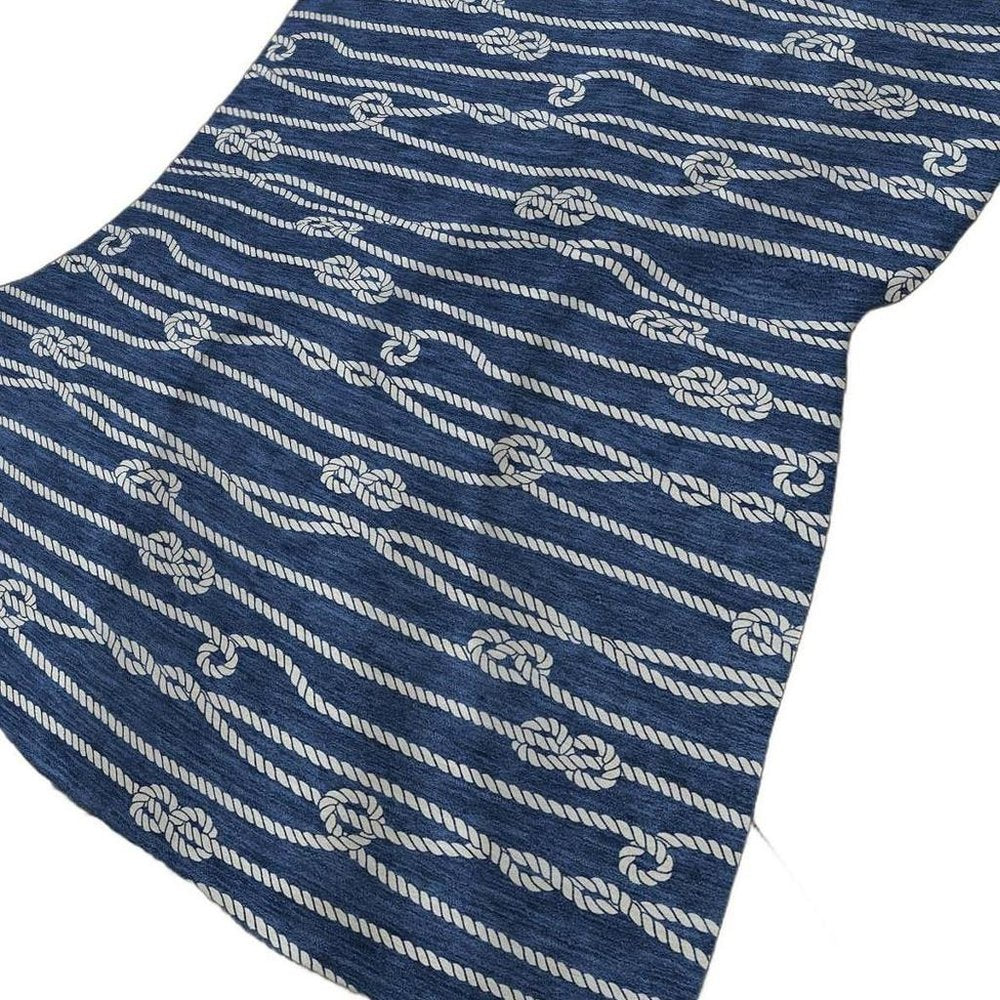 50" X 70" Navy Blue And Ivory Striped Polyester Woven Plush Throw Blanket
