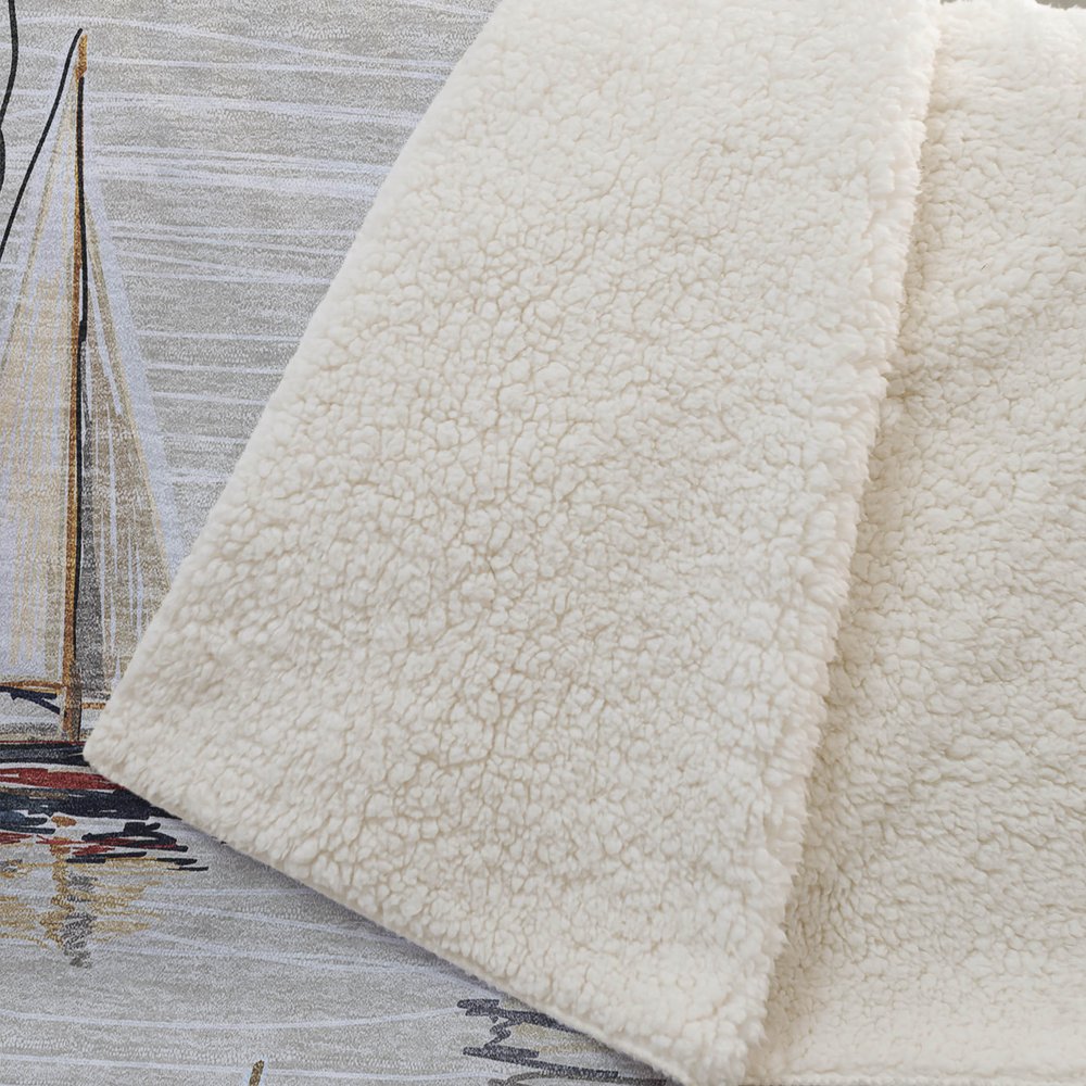 50" X 70" Beige Charcoal And Ivory Sailboat Microfiber Plush Throw Blanket