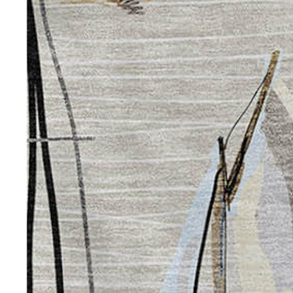 50" X 70" Ivory Beige And Charcoal Geometric Polyester Woven Plush Throw Blanket