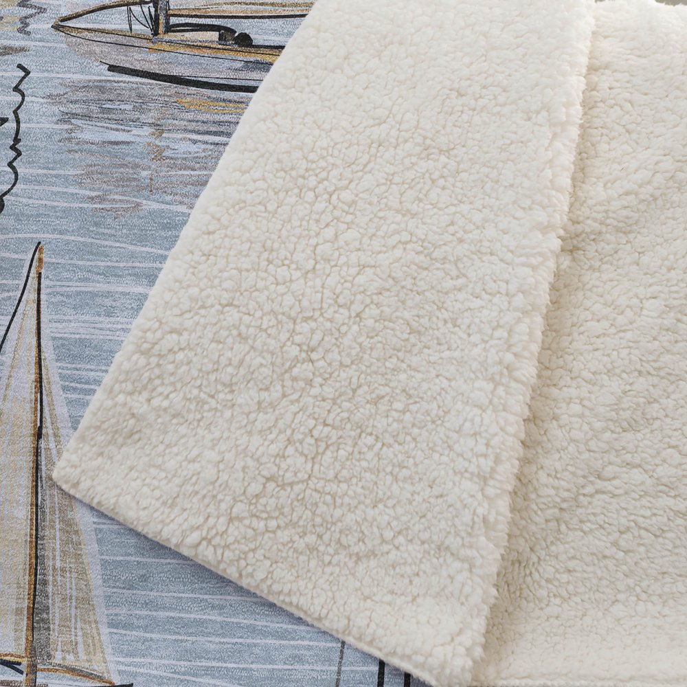 50" X 70" Beige Ivory And Sky Blue Sailboat Microfiber Plush Throw Blanket