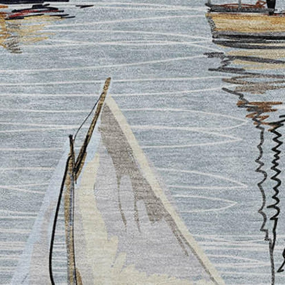 50" X 70" Sky Blue Ivory And Beige Geometric Polyester Woven Plush Throw Blanket