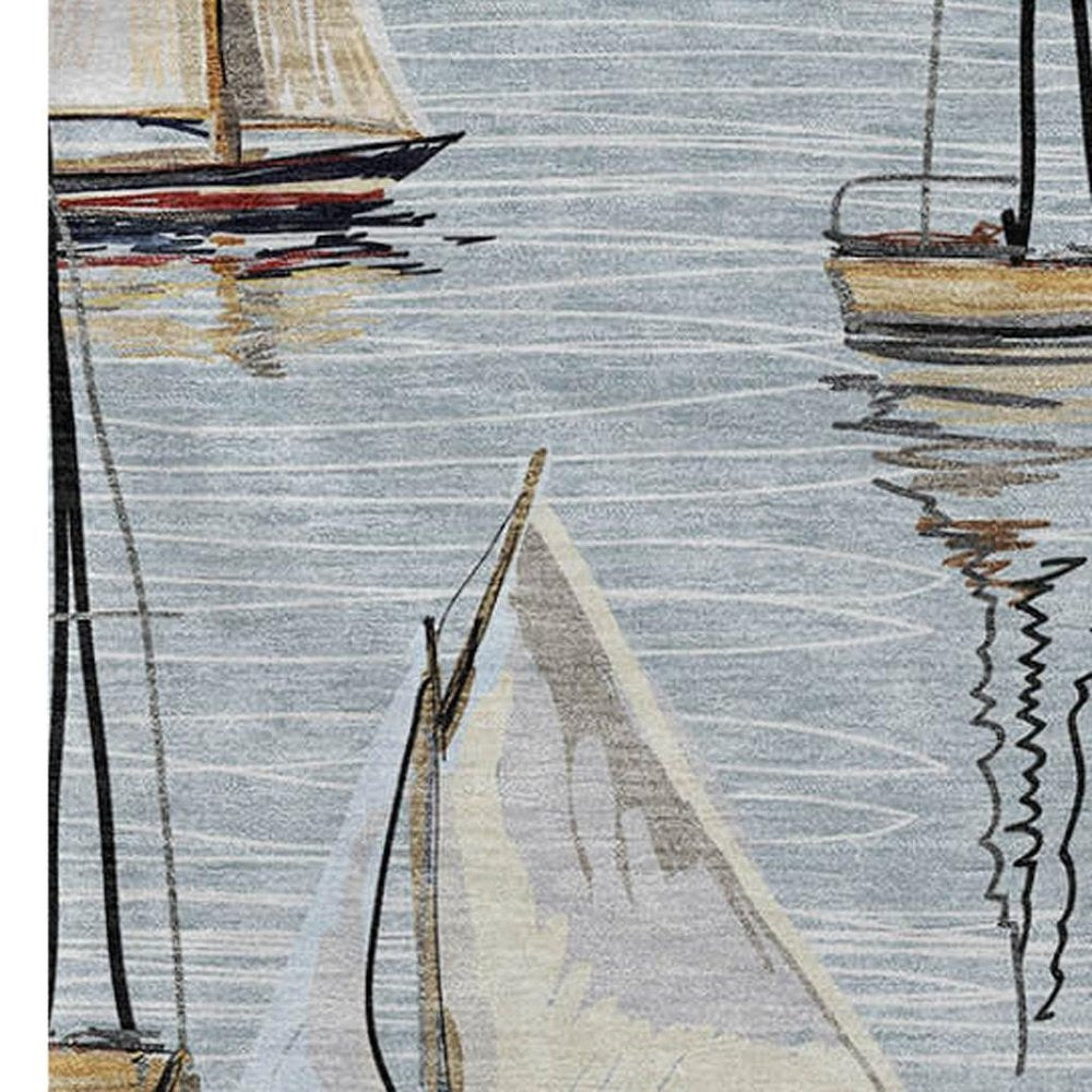 50" X 70" Beige Ivory And Sky Blue Sailboat Microfiber Plush Throw Blanket