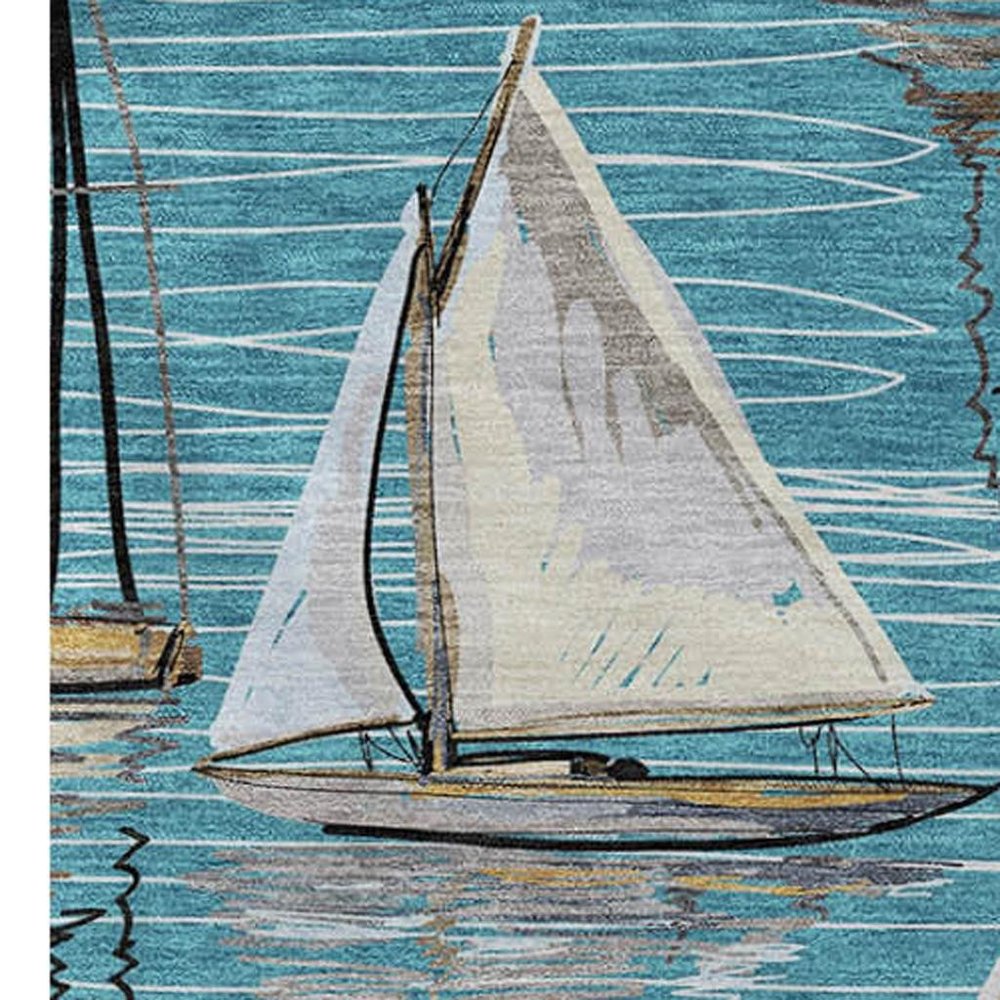 50" X 70" Teal Ivory And Beige Geometric Polyester Woven Plush Throw Blanket