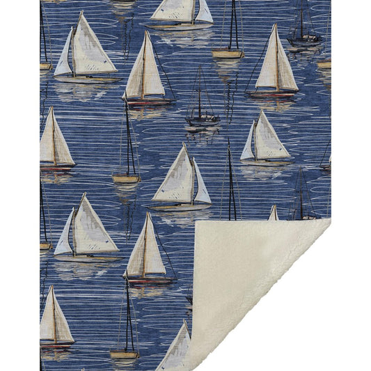 50" X 70" Navy Blue Ivory And Beige Geometric Polyester Woven Plush Throw Blanket