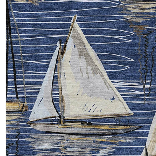 50" X 70" Navy Blue Ivory And Beige Geometric Polyester Woven Plush Throw Blanket