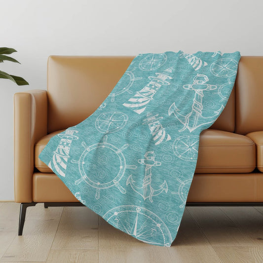 50" X 70" Teal And Ivory Geometric Polyester Woven Plush Throw Blanket