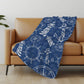 50" X 70" Navy Blue And Ivory Geometric Polyester Woven Plush Throw Blanket