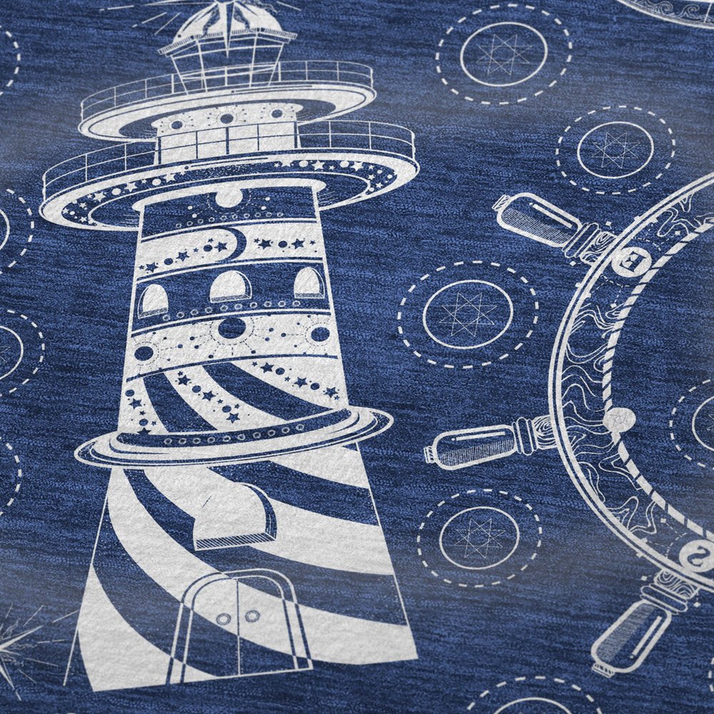 50" X 70" Navy Blue And Ivory Geometric Polyester Woven Plush Throw Blanket